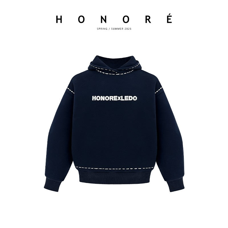 HONORE Guyue Ledo original series three-dimensional irregular dotted line thin velvet sweatshirt