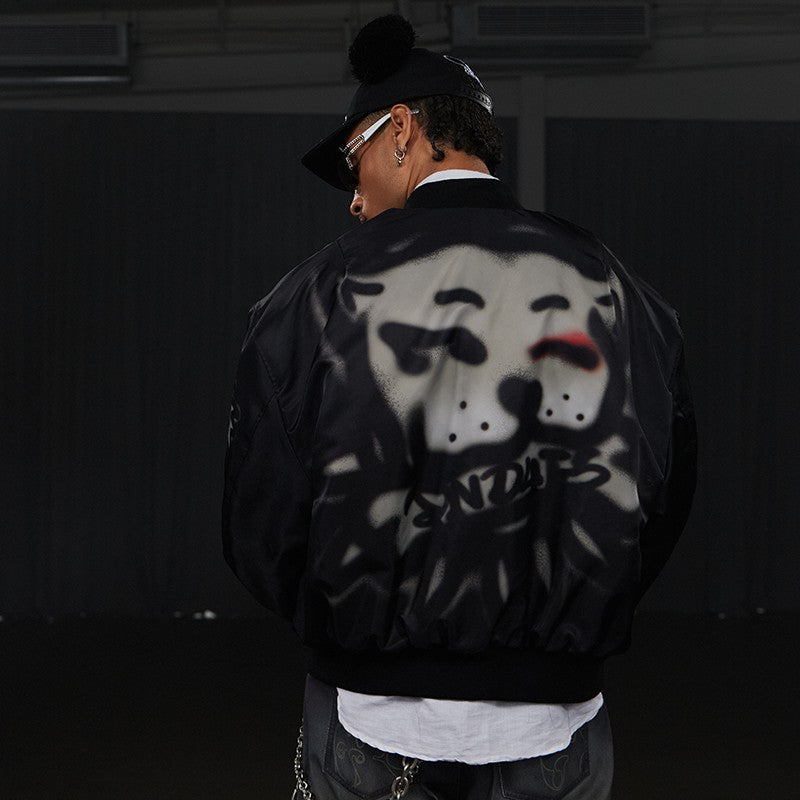 DND4DES original graffiti dog head print flight jacket MA1 short wide silhouette bomber American cotton jacket