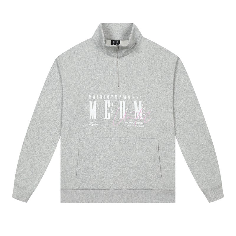 MEDM25SS half zipper embroidered sweatshirt men's 2025 spring new American hip loose high collar top autumn and winter