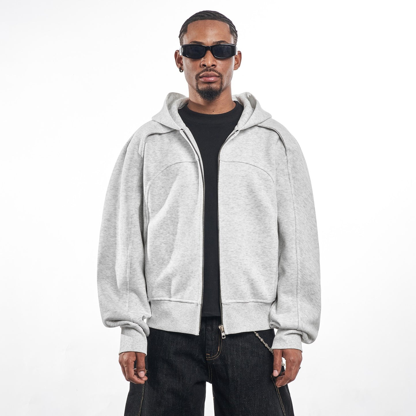 MT99 design sense cleanfit loose hooded sweatshirt men's zipper niche short silhouette deconstructed cardigan jacket