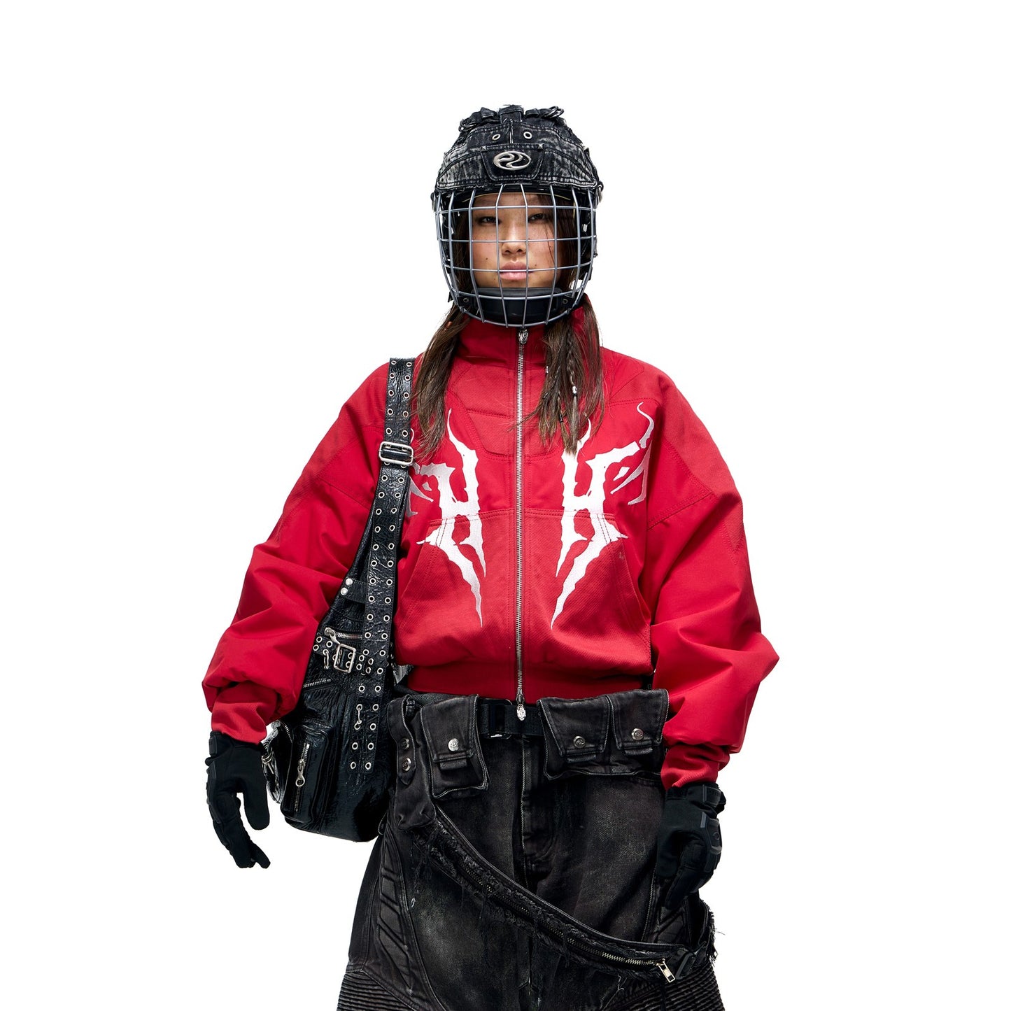 PERSONSOUL* Embroidered Short Down Jacket White Duck Down Jacket Red/Black Down Jacket