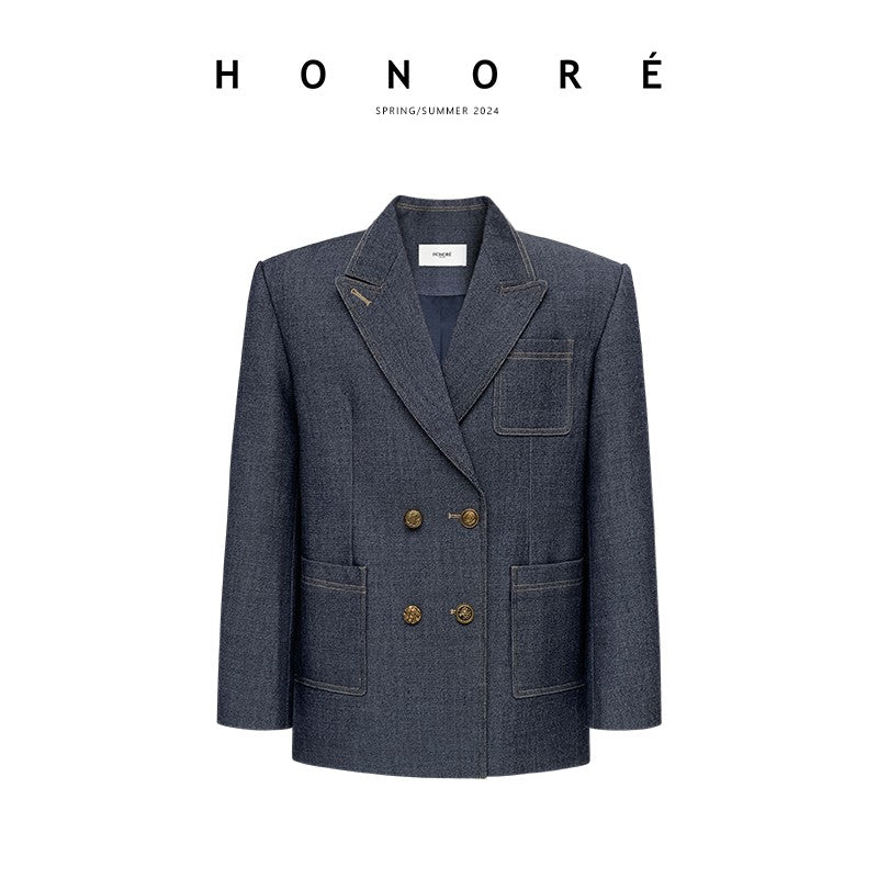 HONORE Gu Yue M*u series girls' worsted wool texture denim fashion suit early spring three-piece suit