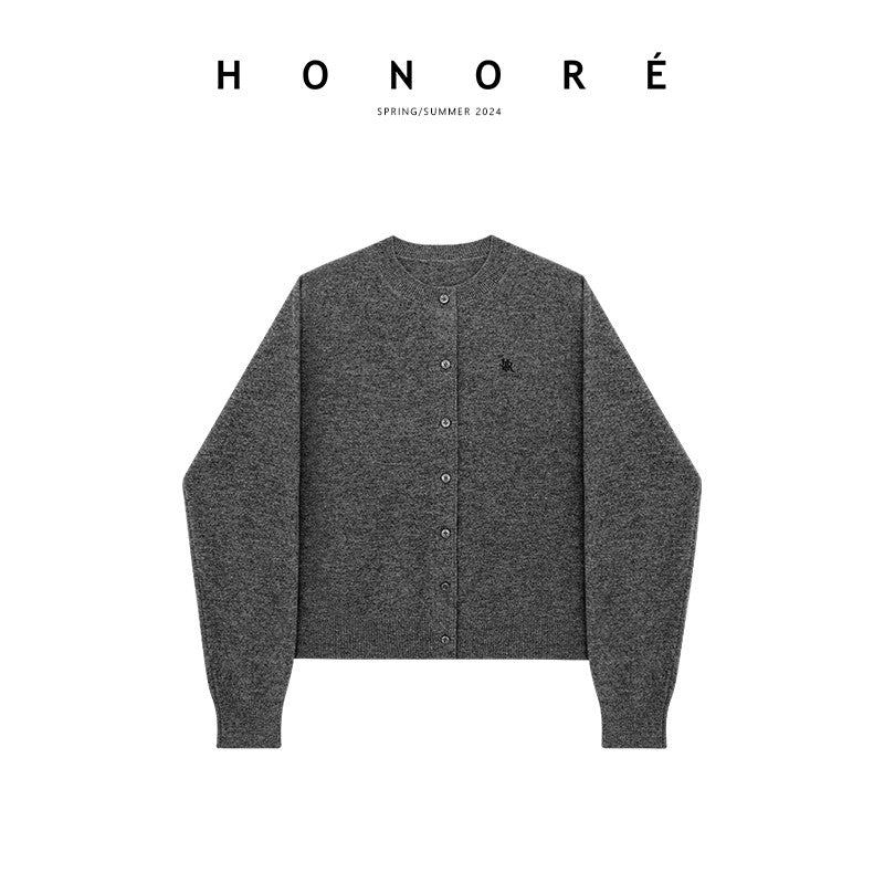 HONORE Gu Yue tennis old money style 100% sheep wool exquisite sweater knitted cardigan skirt three-piece set