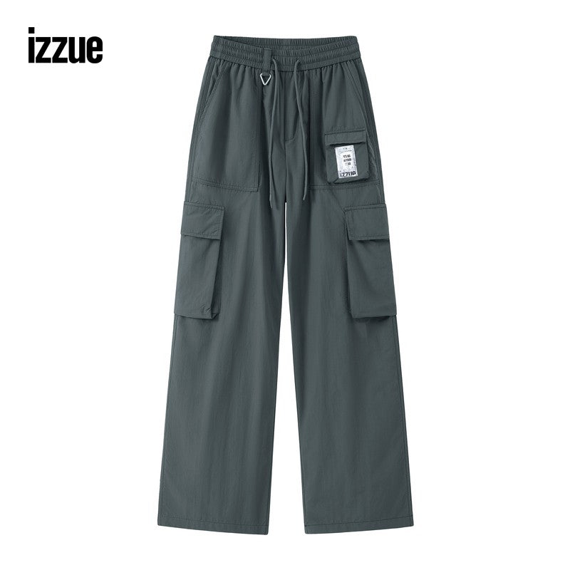 izzue men's overalls trousers 2024 winter new cool street loose straight pants casual pants