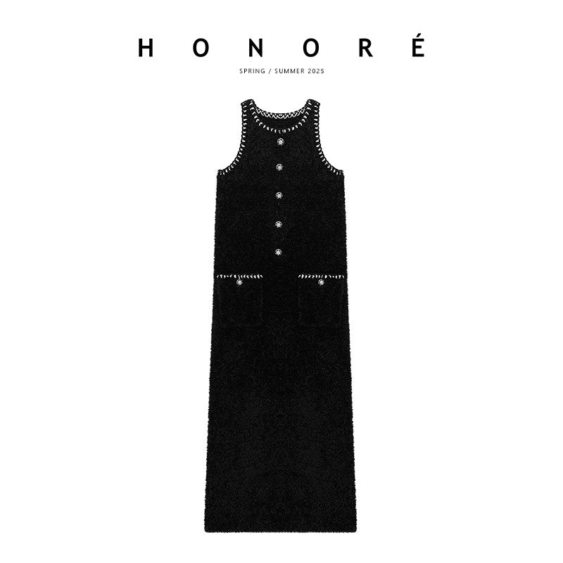 HONORE Guyue luxury holiday pure handmade hook silk butterfly yarn small Chanel knitted long skirt