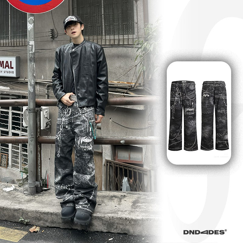 DND4DES Wang Linkai original design digital printing 3D printing pants chain print straight pants