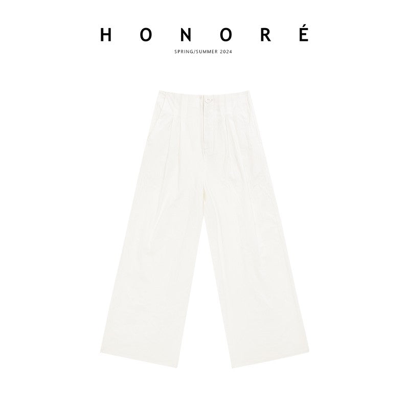 HONORE Guyue Tencel simple luxury pleated sexy tube top loose wide-leg pants fashion skirt cotton and linen suit