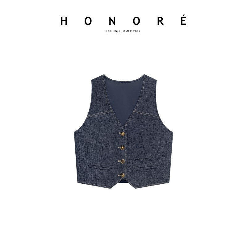 HONORE Gu Yue M*u series girls' worsted wool texture denim fashion suit early spring three-piece suit