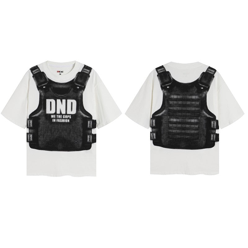 DND4DES American street hip-hop original niche design 260g heavy bulletproof vest printed short-sleeved T-shirt