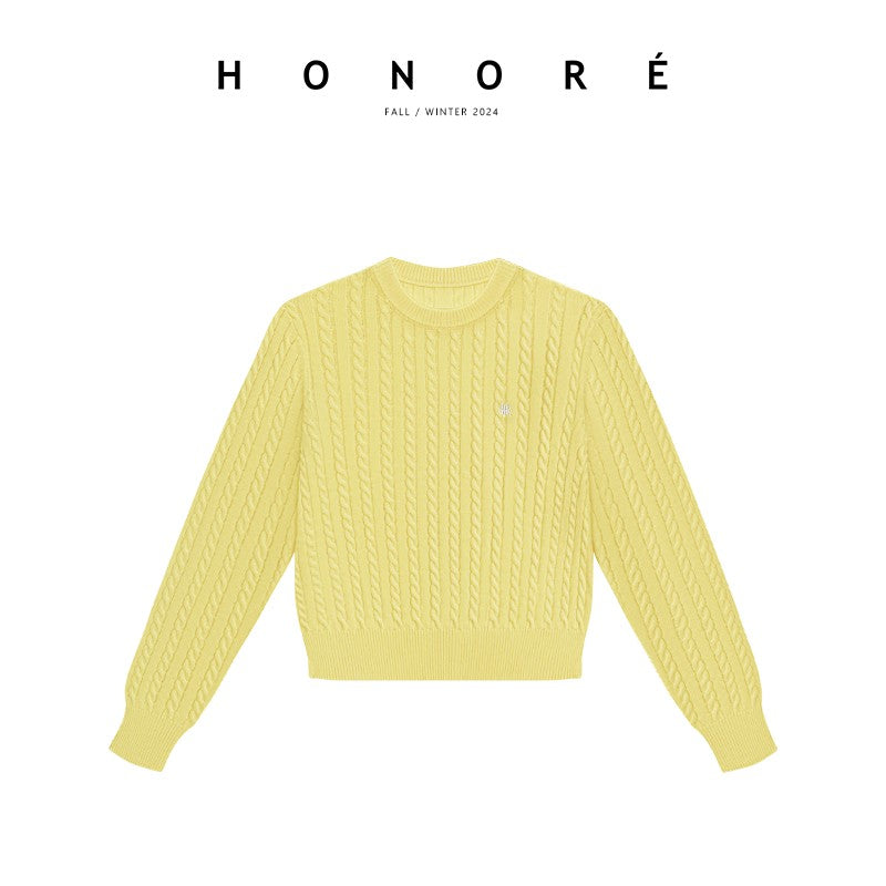 HONORE Guyue Office Bella Cashmere Cable Knit Cardigan Pullover