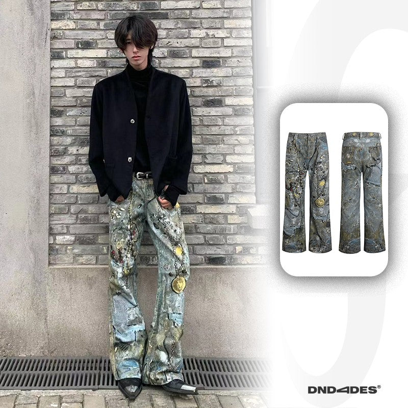 DND4DES Wang Linkai original design digital printing 3D printing pants chain print straight pants