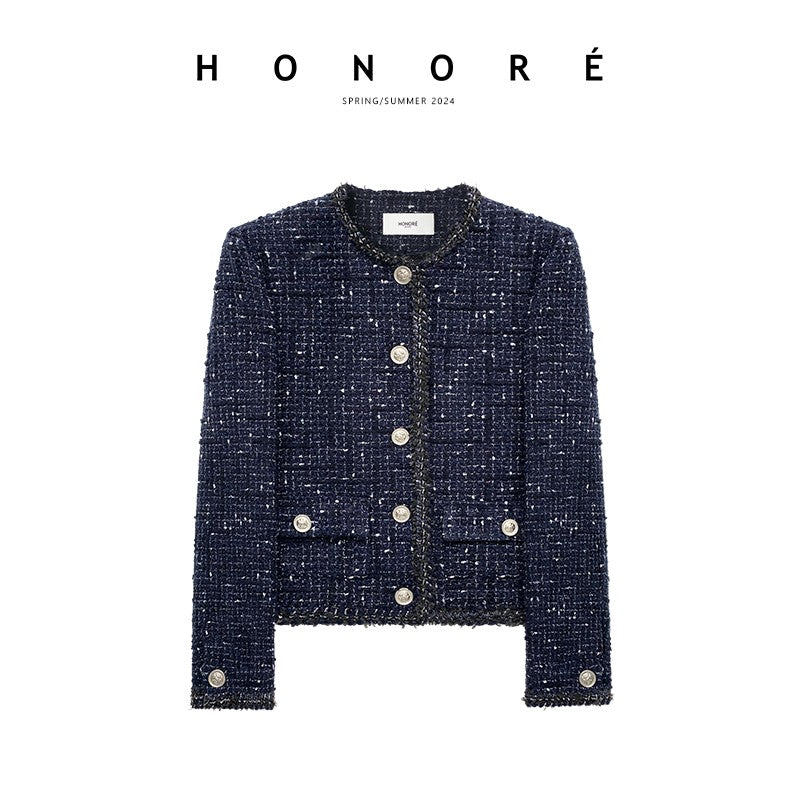 HONORE Gu Yue 24SS Spring High Luxury Solid Coin Button Heavy Weaving Textured Chanel Jacket